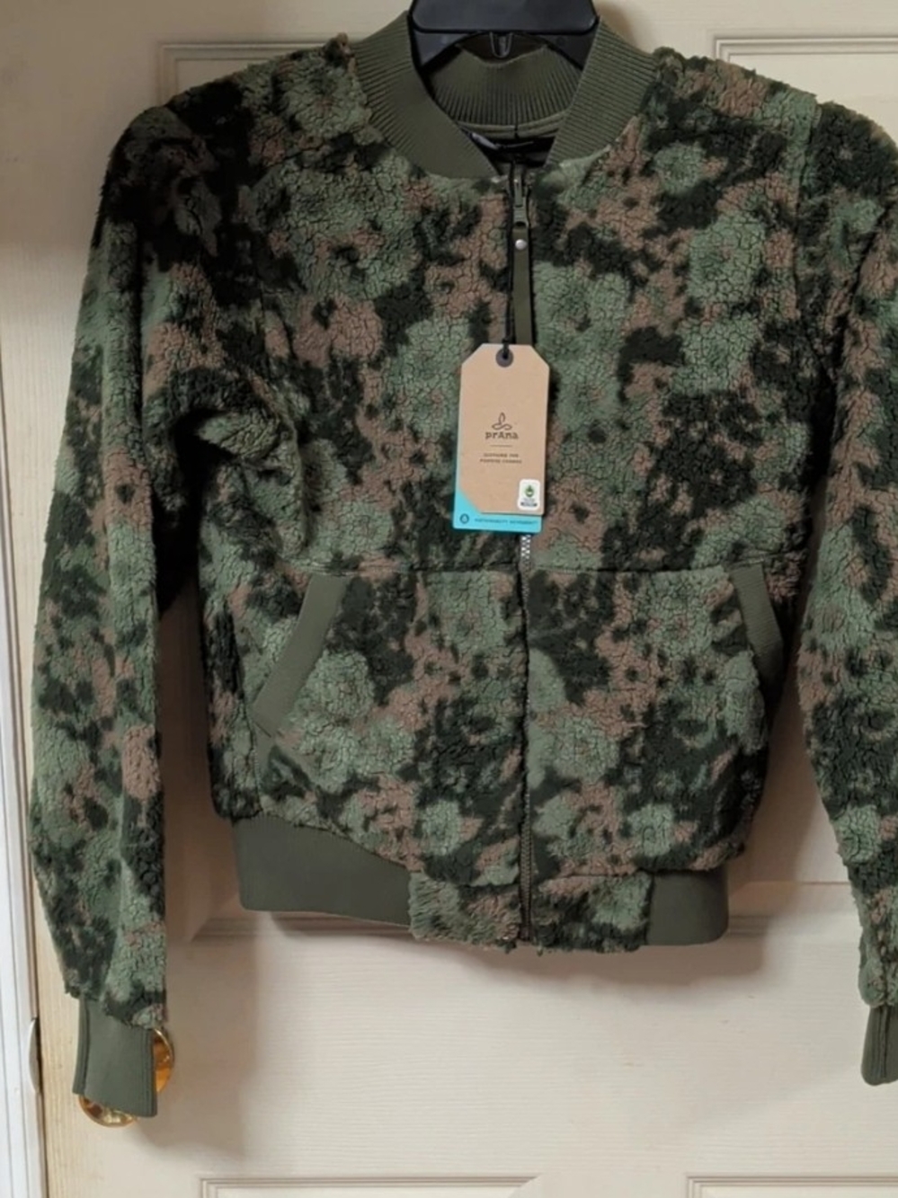 prAna Polar Escape Bomber Jacket Camouflage Green Brown Women's Size Small